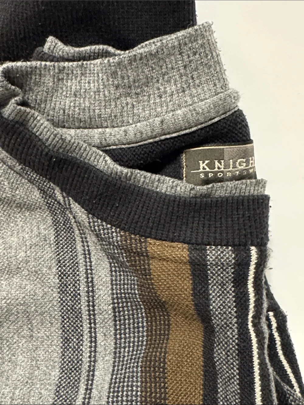 Vintage 90s Knights Sportswear Brown/Gray Vertical Striped Crewneck Sweater